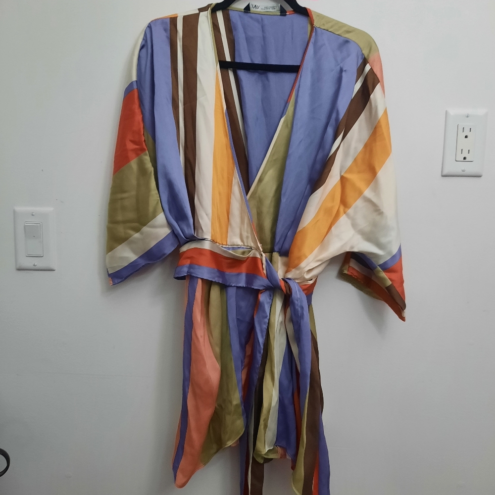 ZARA Satin Rainbow Striped Crossover Romper Playsuit Wrap Bloggers Fave - Picture 8 of 10